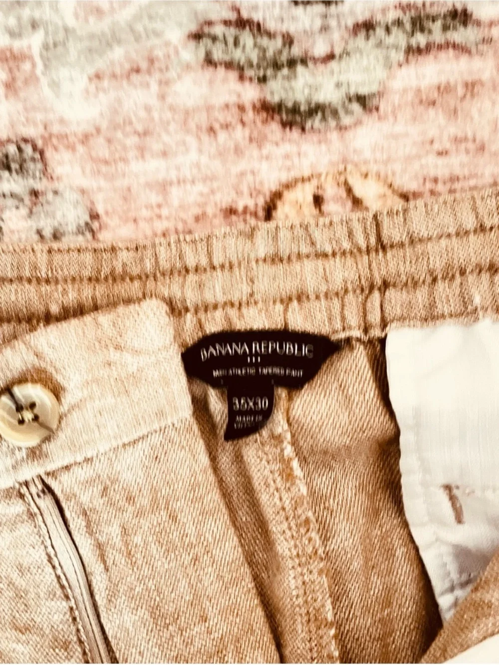 2 Banana Republic Men's Casual Drawstring Linen-Blend Pants - Tan & Grey